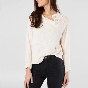 We The Free People Don't Forget Me sweater beige cream button detail XS